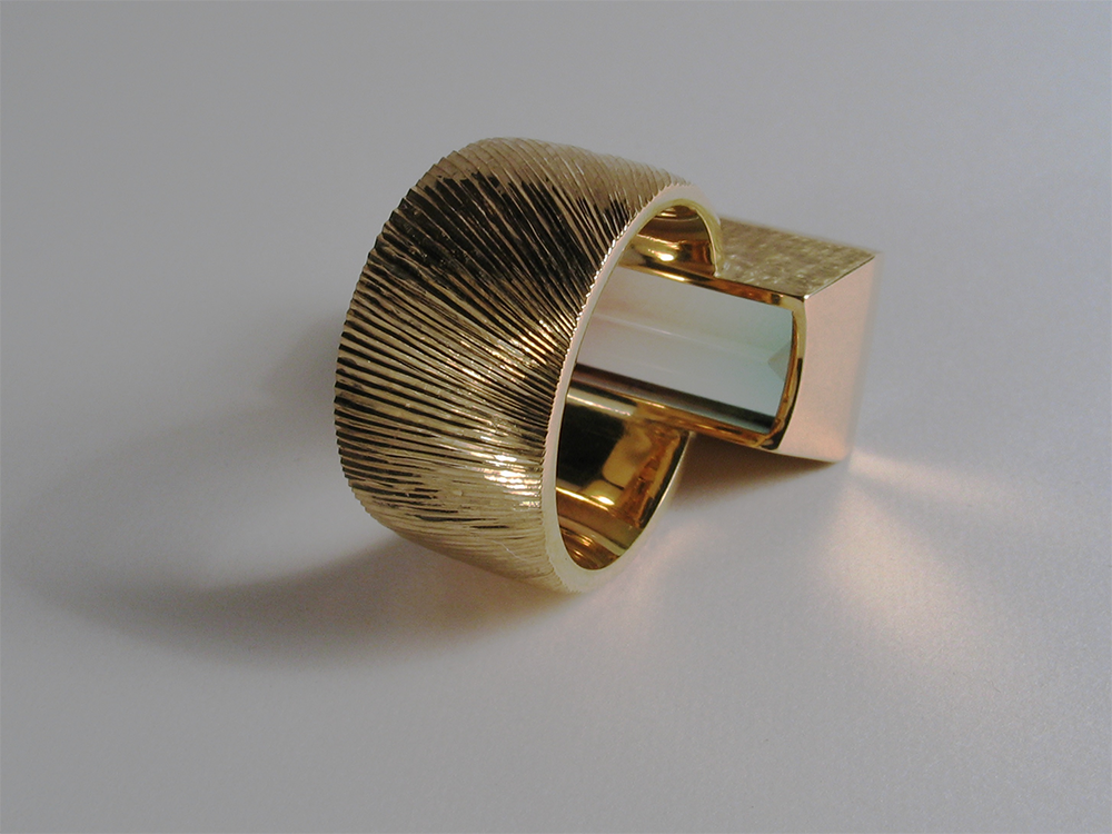 18ct yellow gold, hand engraved, bicolour tourmaline. (Back detail)Photo: Andra Nelki