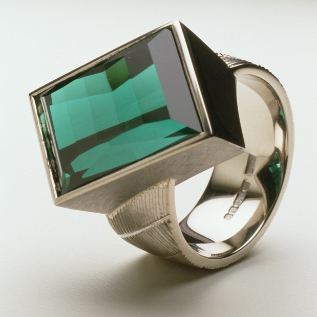 18ct white gold, hand engraved, rare blue tourmaline. Photo: Joel Degen