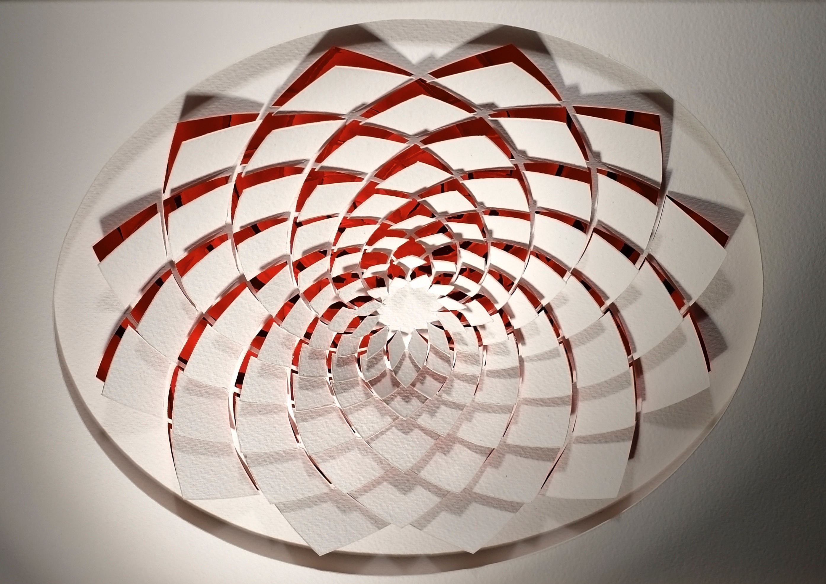 Red metallic mirror board, white heavy watercolour paper.