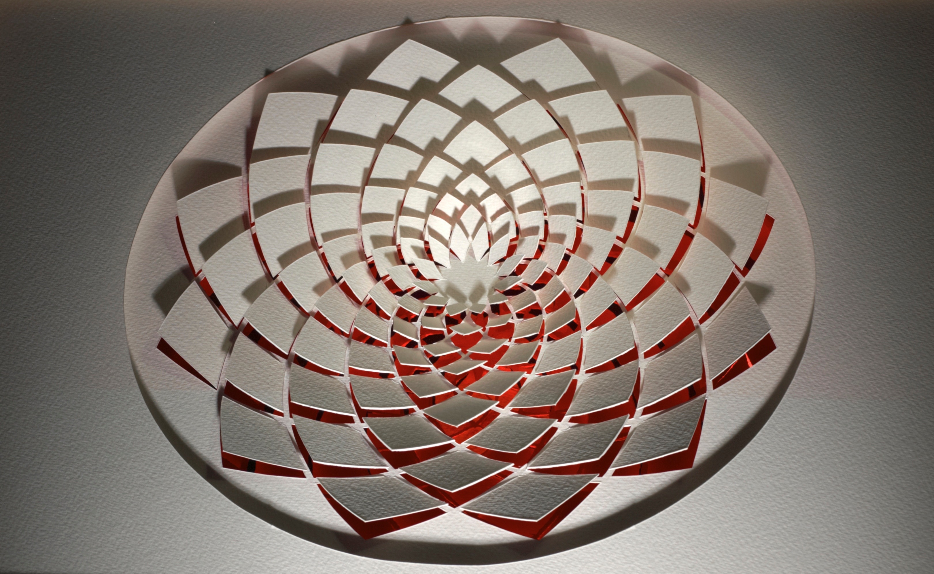 Red metallic mirror board, white heavy watercolour paper.