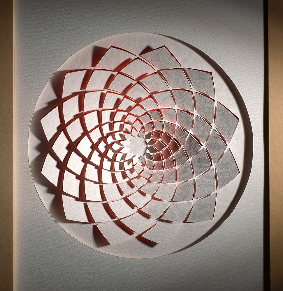 Watercolour paper, foamboard, red mirror card. Hand cut with scalpel blade. Photo: Simon B Armitt.